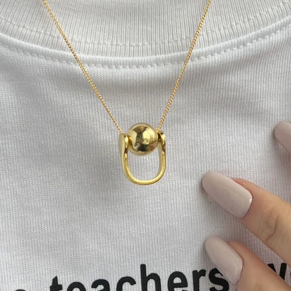 S925纯银项链女简约ins金属风珠子锁骨链U形吊坠