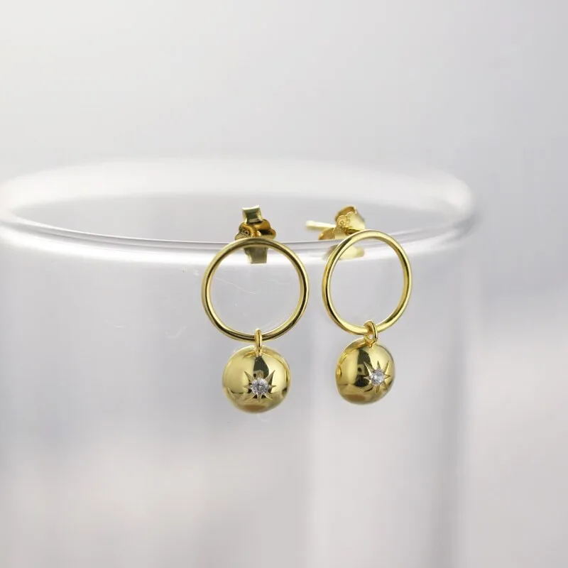 S925纯银圆耳环女欧美轻奢六芒星耳钉小太阳耳扣耳饰品