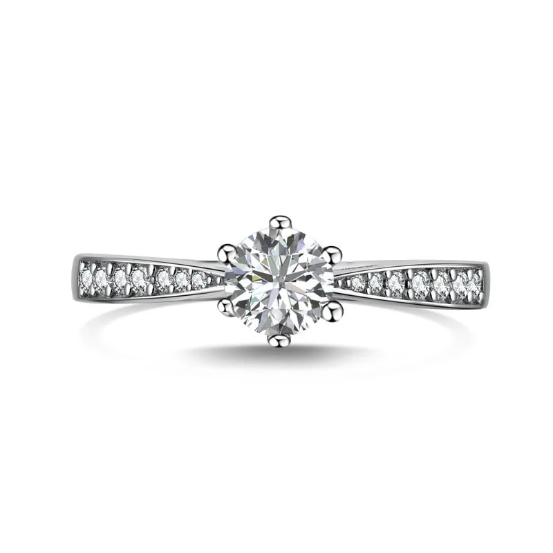 S925纯银戒指女六爪镶钻戒指经典皇冠仿真钻戒轻奢求婚戒