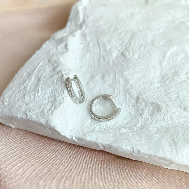 S925纯银耳环女ins风简约百搭镶钻圆圈耳环圆形排钻耳饰