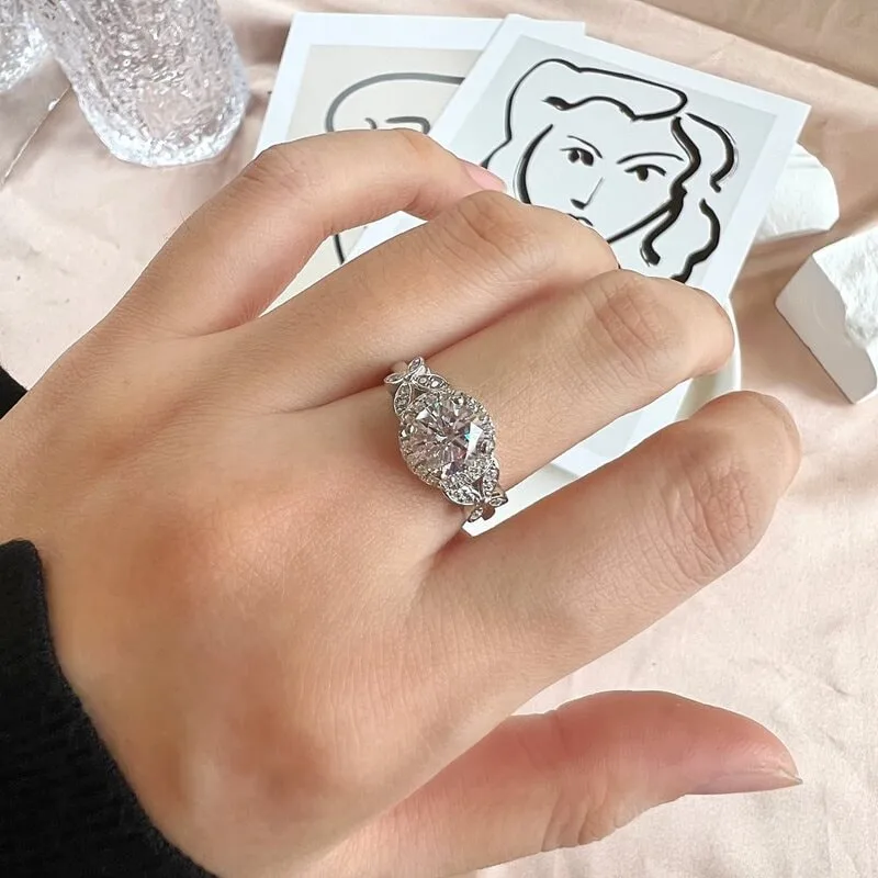 电商S925银戒指锆石仿真钻戒欧美女士戒指不掉色，细节 1