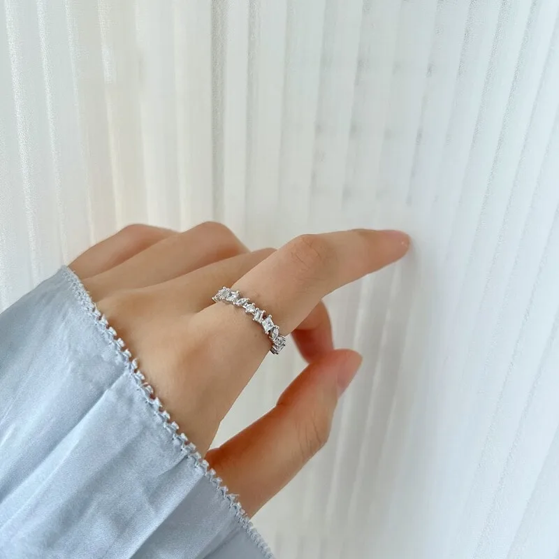 流行S925纯银戒指女镶钻锆石几何不规则戒指环ins手饰品