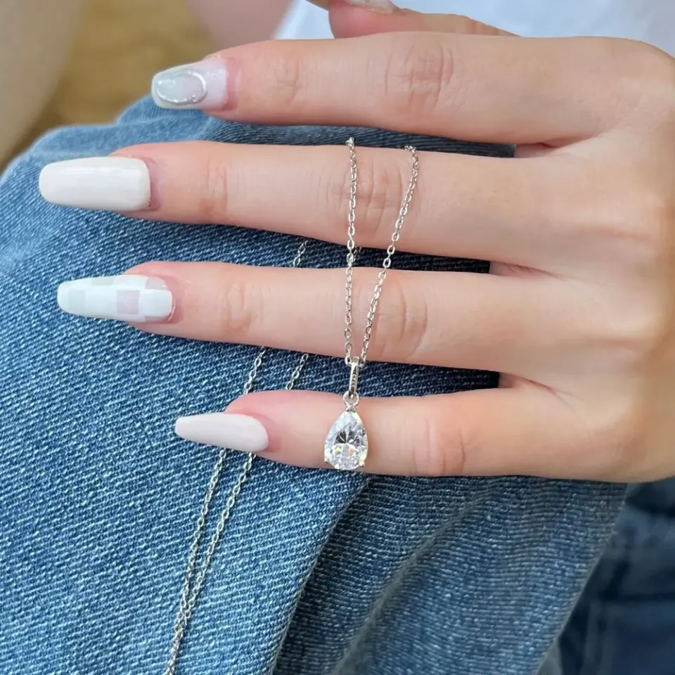 S925纯银水滴项链女欧美时尚简约镶钻锆石锁骨链饰品