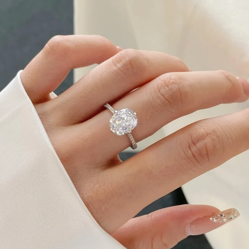 S925纯银高碳钻戒指冰花雷迪恩切割黄钻戒指女爆品