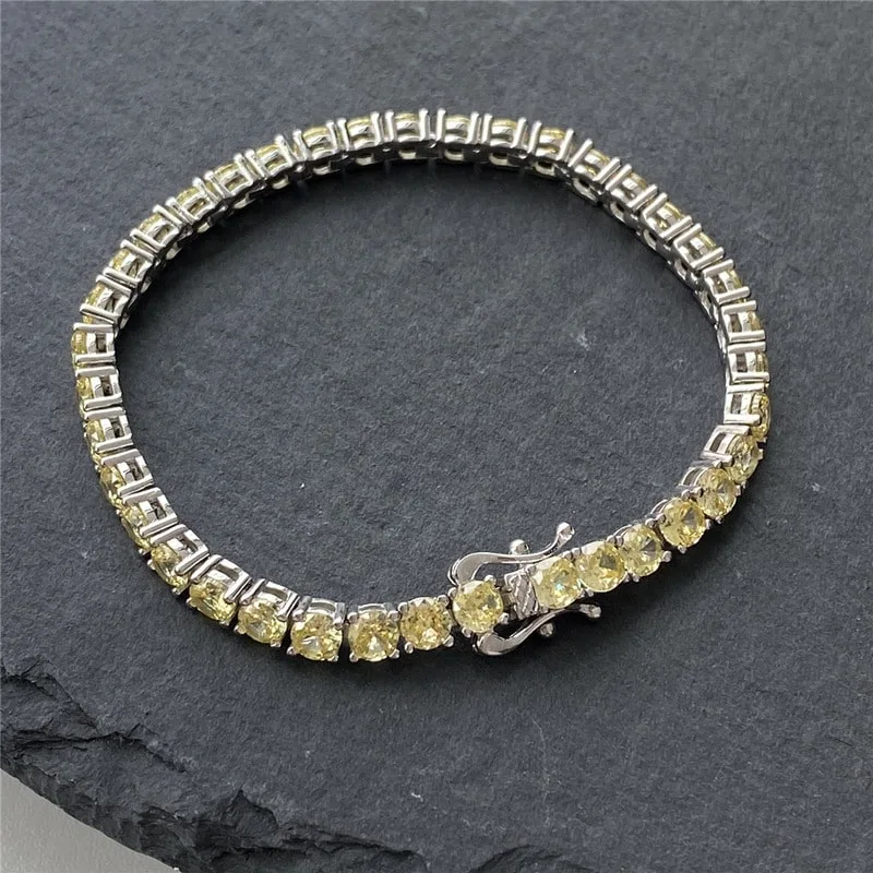 S925纯银网球链4mm Tennis chain欧美时尚嘻哈满钻锆石手链