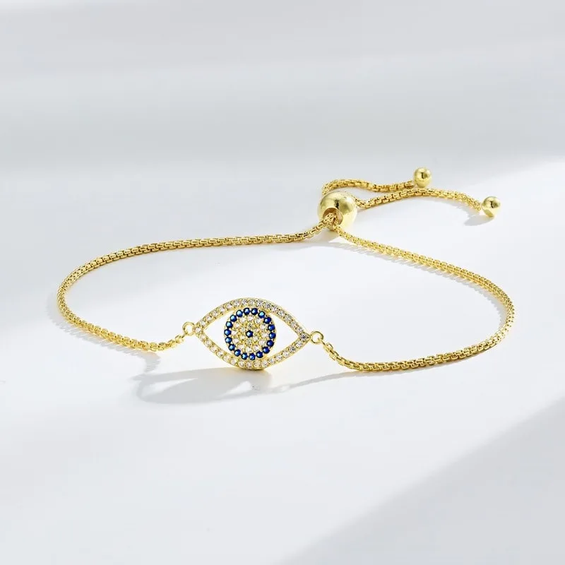 18K-gold-plated S925 sterling silver evil-eye bracelet