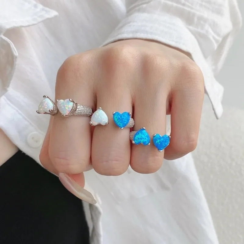 S925银戒指女轻奢高级感小众设计Opal澳宝戒指开口可调节品