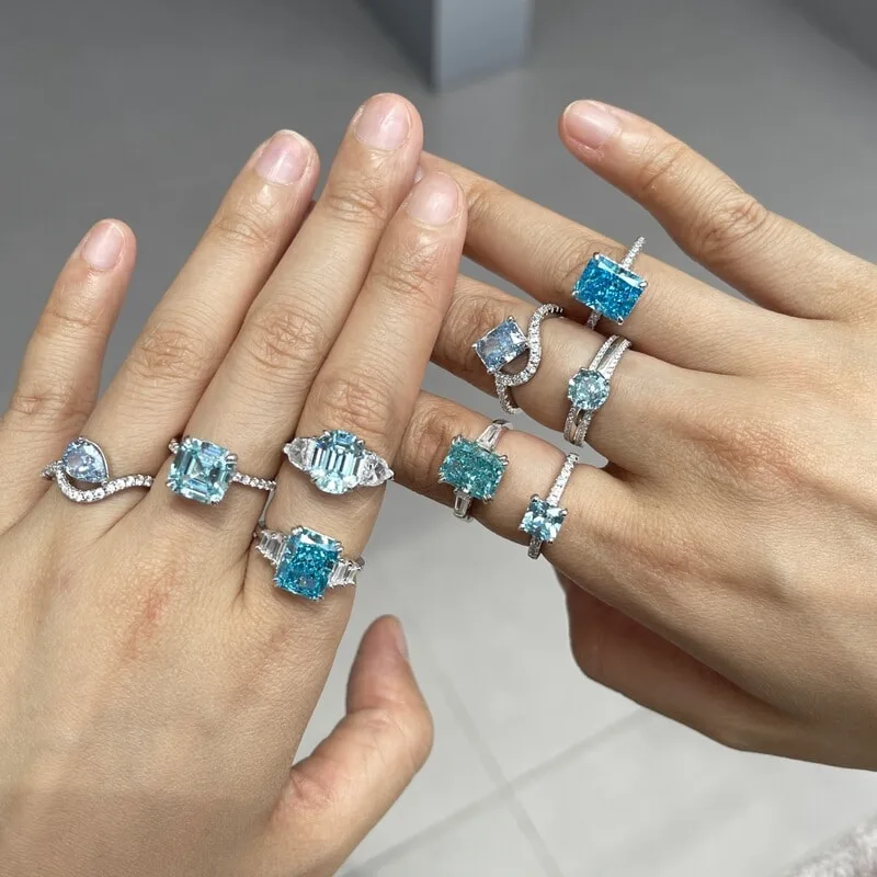 S925银海蓝宝石戒指女湖水蓝锆石高碳钻戒指欧美，细节 1