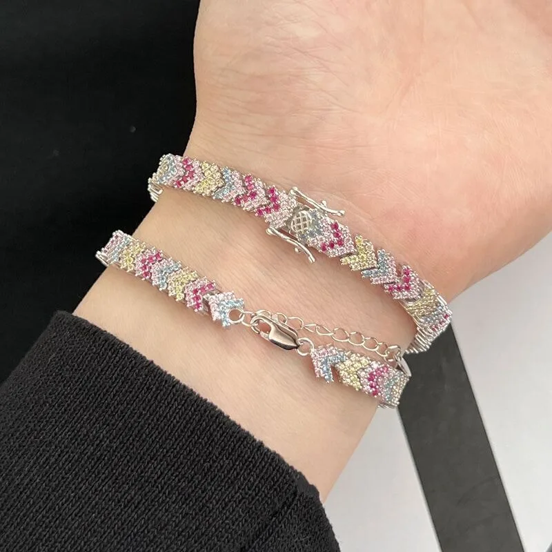 Women's S925 Sterling Silver Pavé Colored Zirconia Bracelet