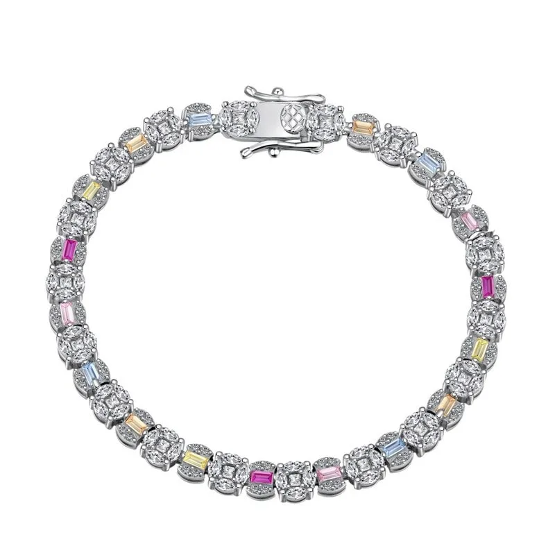 Women's S925 Sterling Silver Original-Design Colored Zirconia Tennis Bracelet