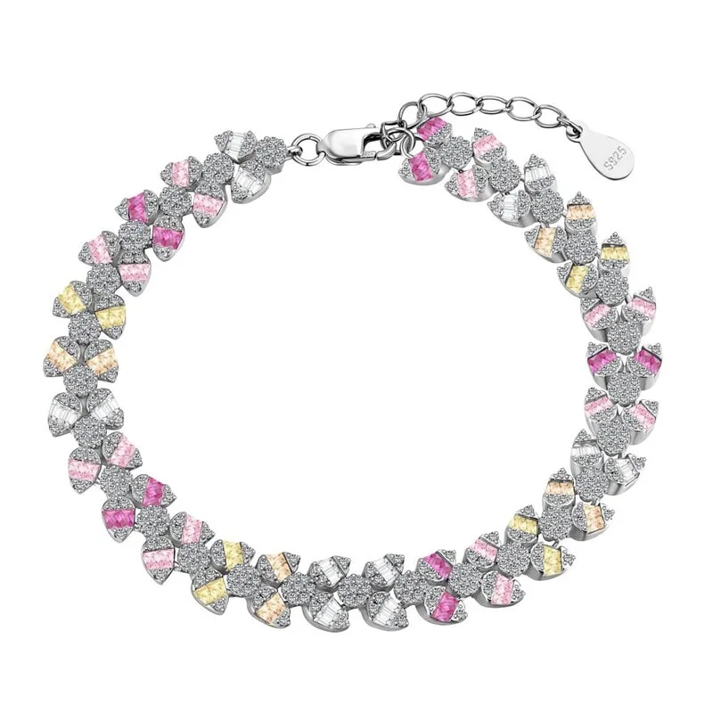 Women's S925 Sterling Silver 2023 Full-Row Step-Cut Colored Zirconia Bracelet