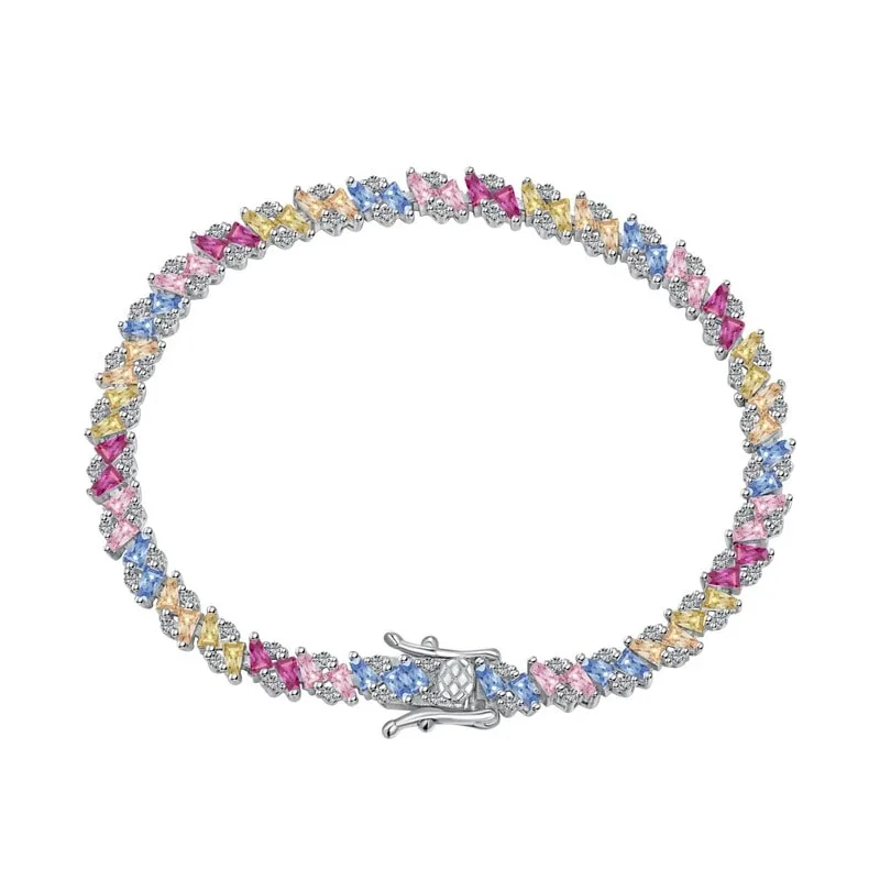 Women's S925 Sterling Silver Cocktail Collection Hand-Set Colored Zirconia Bracelet