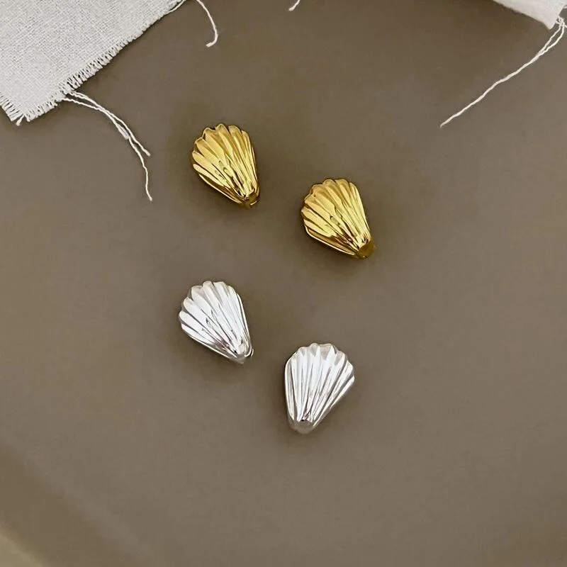 S925纯银贝壳耳环女高级感小众纹理设计ins风耳扣银饰品