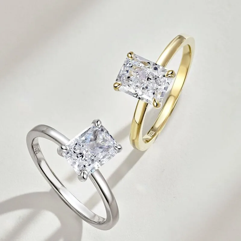 S925纯银高碳钻戒指女简约6*8mm雷迪恩冰花切8A锆石戒指