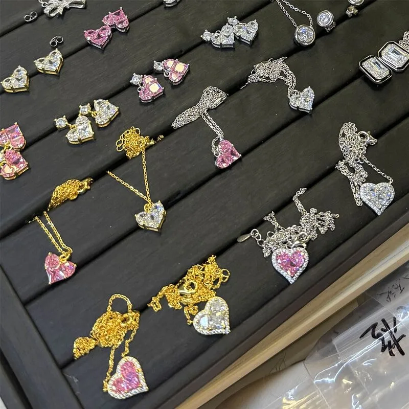 爱心系列S925纯银项链耳钉女镶嵌锆石心形吊坠设计情人节礼物