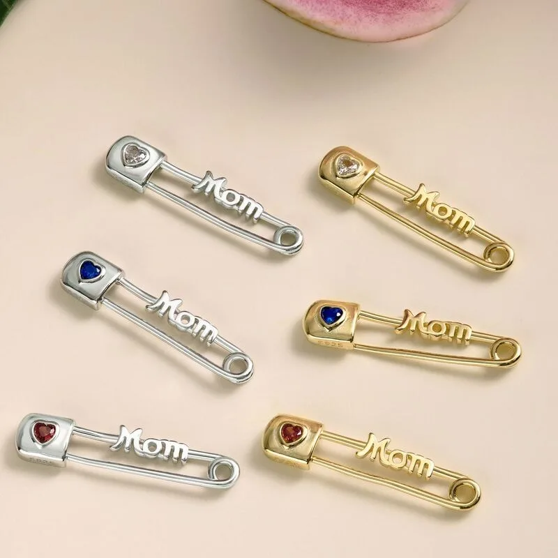 新款925纯银英文MOM项链女镶嵌心形锆石爱心别针吊坠时尚项链，细节 1