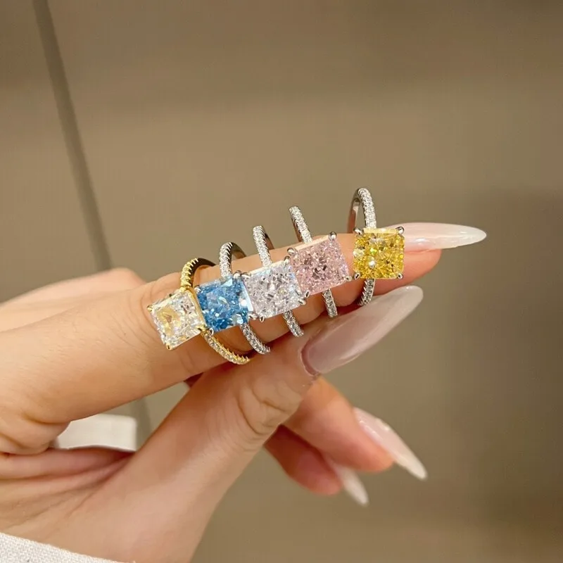 S925纯银方糖戒指女镶嵌冰花切锆石欧美时尚轻奢潮流晚宴戒指，细节 1