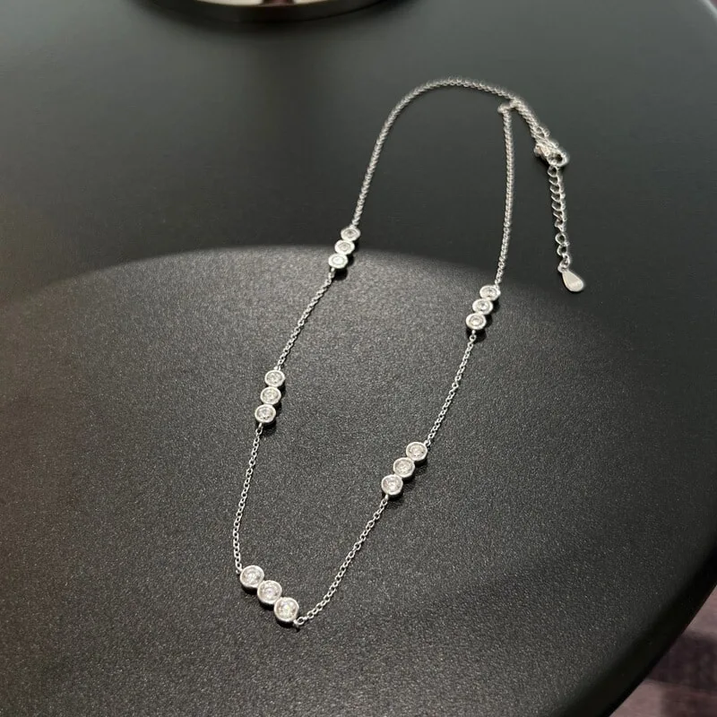 S925纯银三颗排钻项链女包镶锆石小众百搭高级感设计锁骨链