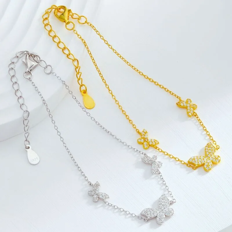S925纯银蝴蝶手链女镶嵌锆石日韩小众潮流设计气质首饰品，细节 1