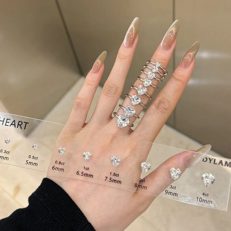S925纯银经典爱心主石婚戒仿钻高品质5A锆简约时尚轻奢叠戴戒