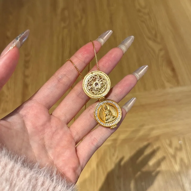 重工古法中式罗盘镶钻纯银S925嘎乌盒罗盘文殊纯银毛衣项链，细节 1