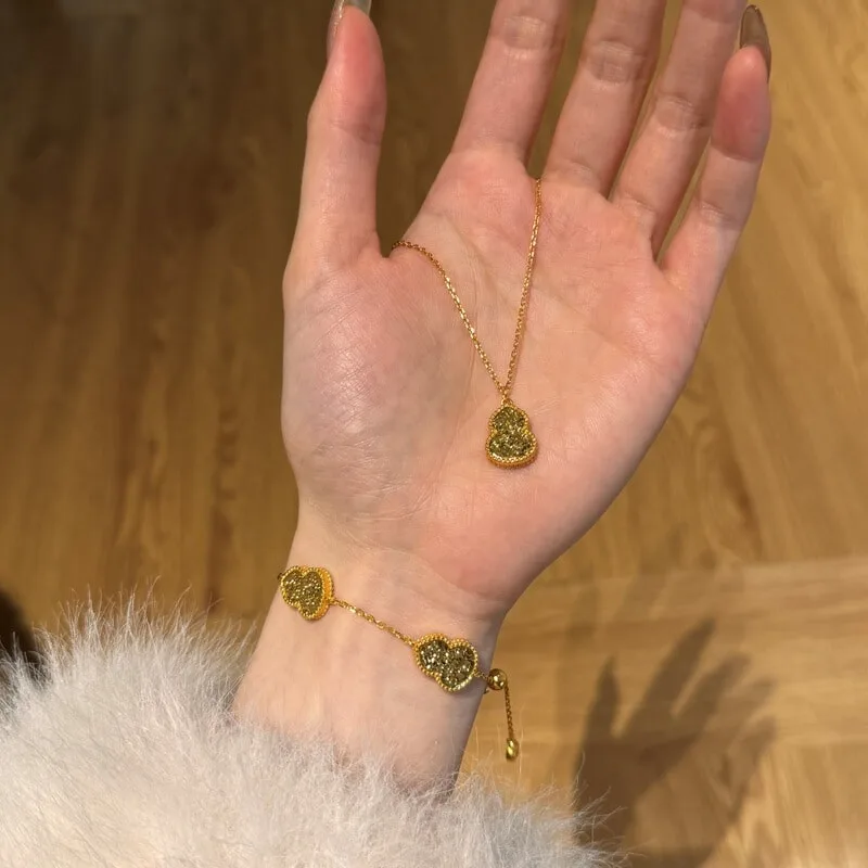 S925纯银轻奢CNC工艺碎冰冰葫芦波光粼粼新中式手链项链套装
