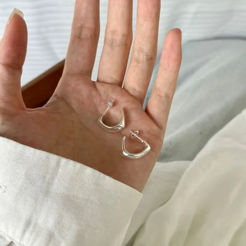 S925纯银小众设计不规则c形耳环女生耳钉冷淡风简气质ins风