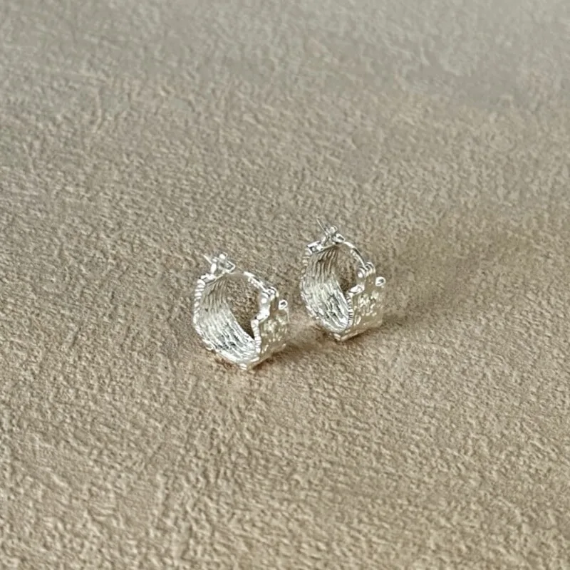 S925纯银韩系熔岩耳扣高级肌理感简约小众冷淡风耳环ins时尚