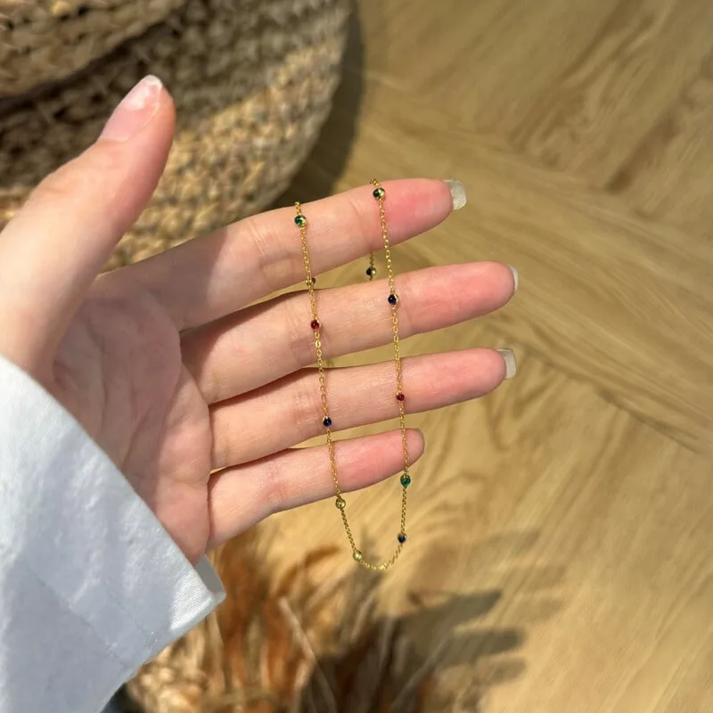 S925银彩色圆珠项链多巴胺精致复古设计感叠戴锁骨链，细节 1