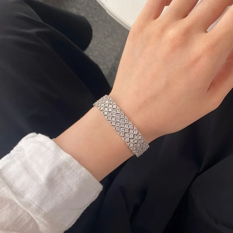重工排钻S925纯银白锆欧美手链女璀璨轻奢时尚设计感晚宴派对