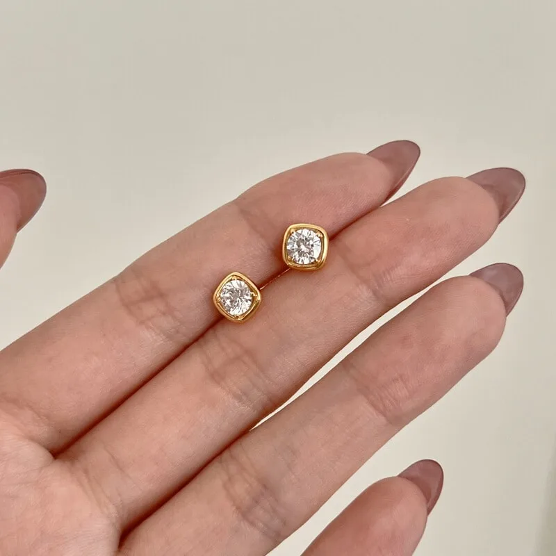 S925纯银简约白色圆锆方糖耳钉简约百搭精致日韩设计感ins