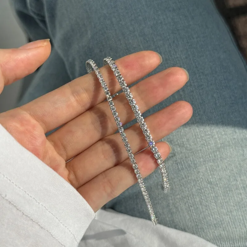 S925纯银莫桑石莫桑钻3mm30分钻新版按压隐形扣网球手链欧美，细节 1