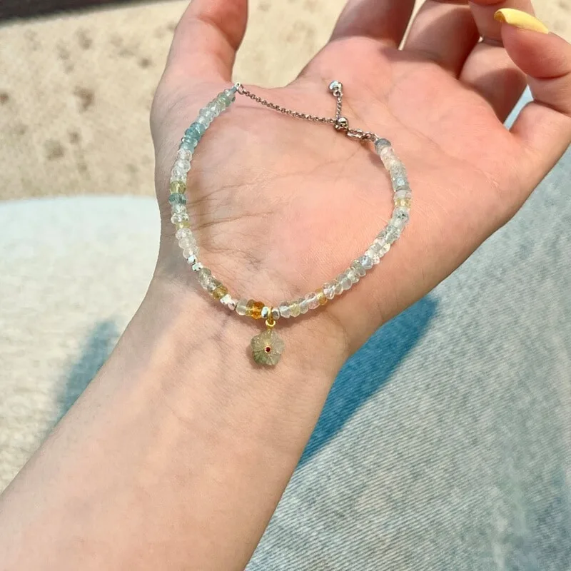S925手工天然碧玺摩根石DIY串珠清新古风温柔水晶手链手串