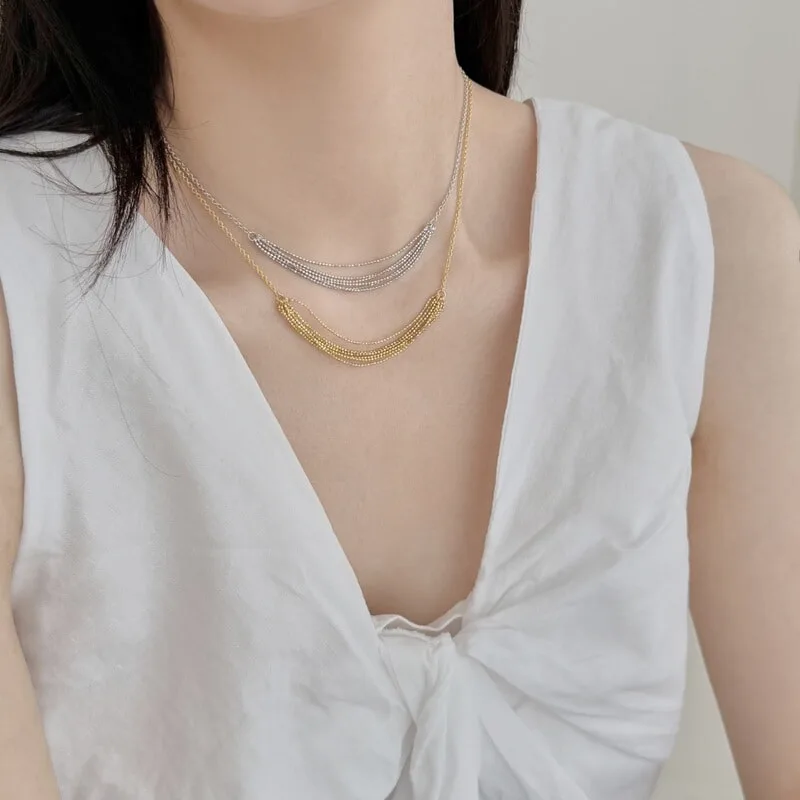 欧美S925纯银爆闪珠子链多层链条项链轻奢高级小众时尚设计锁骨链