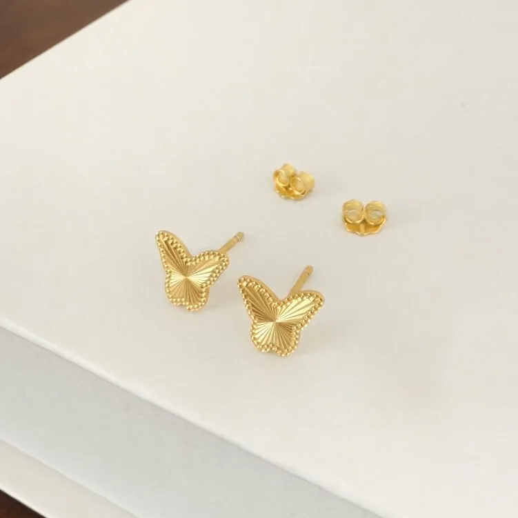 小红书银S925蝴蝶造型镭射车花设计简约时尚小众耳钉精致老钱