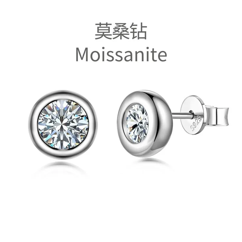 莫桑系列S925纯银包镶莫桑钻圆钻耳钉极简高级感质感百搭日常