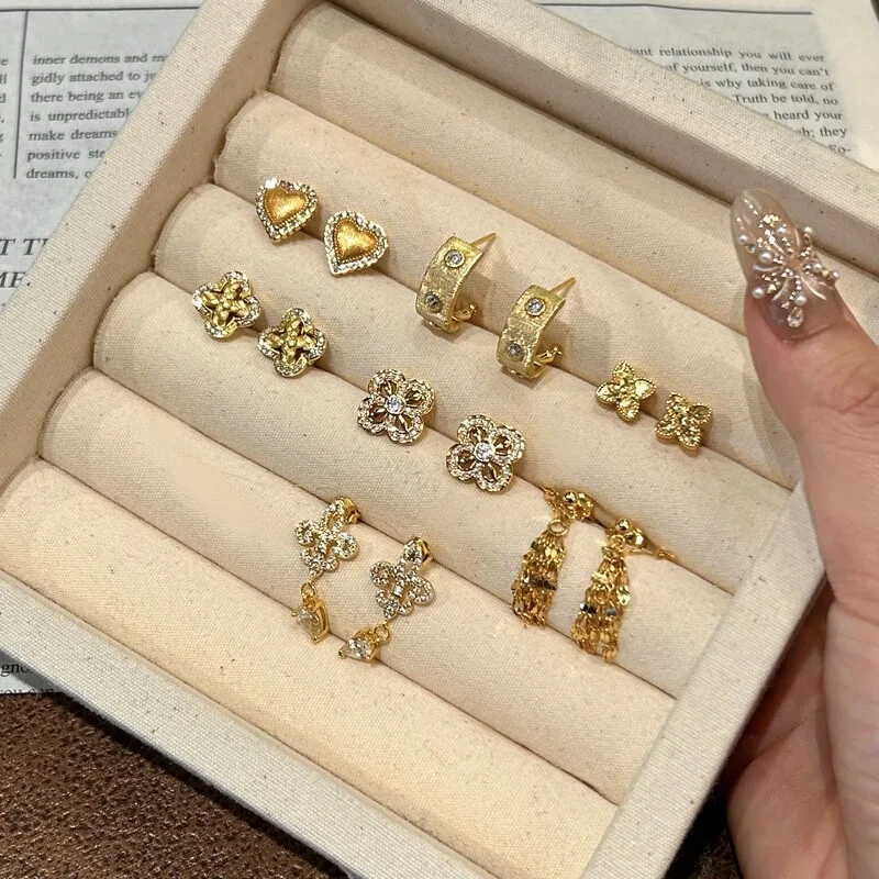意大利工艺S925纯银四叶草鸢尾花拉丝碎冰冰锆石耳钉耳环轻奢贵气